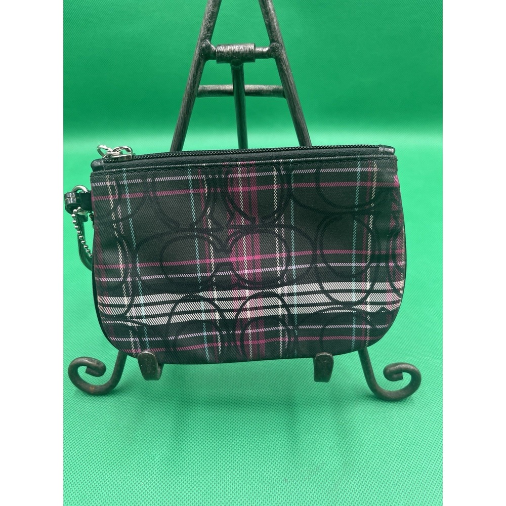 COACH Signature Wallet Poppy Tartan Plaid Purse‎ Wristlet Small Bag Glitter